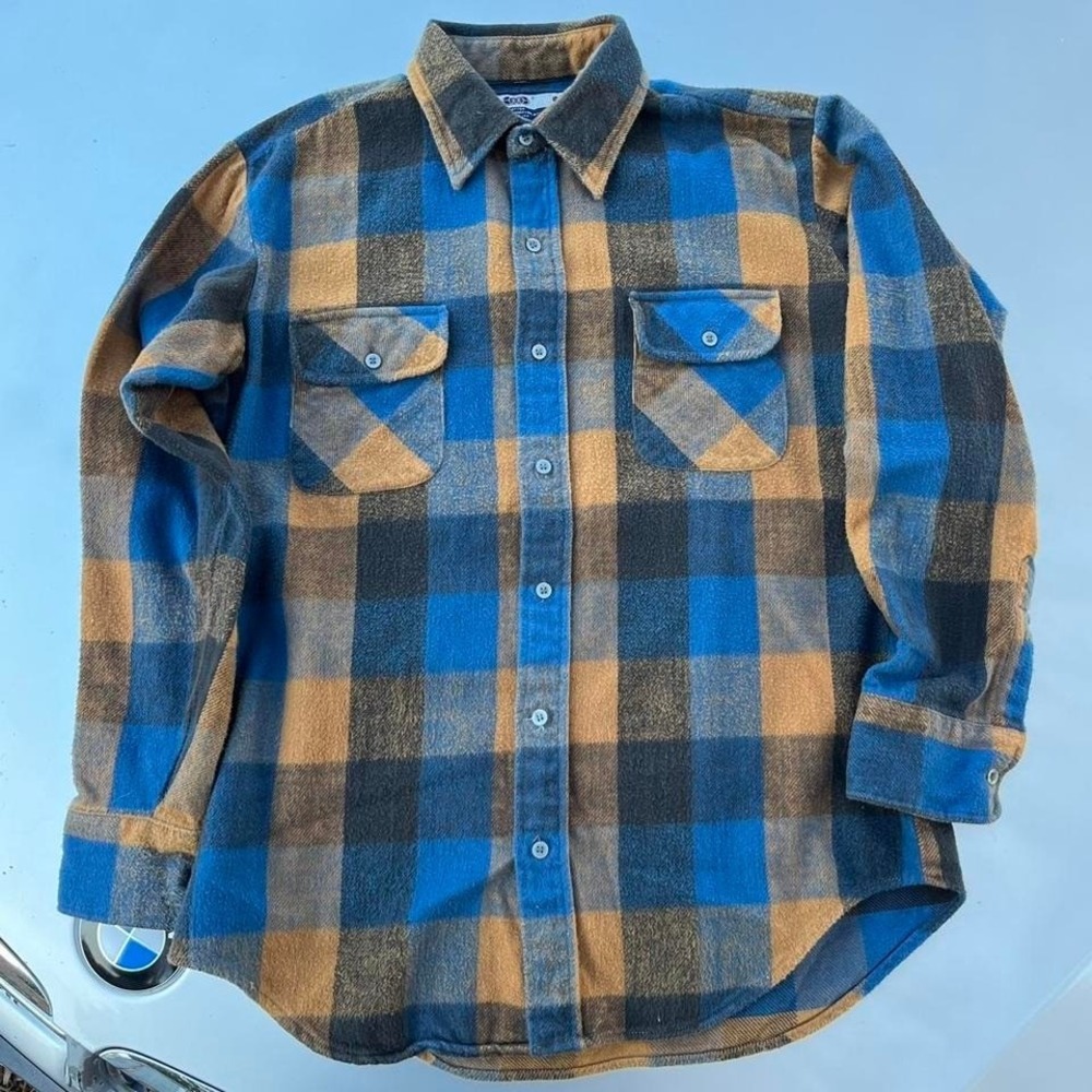 Vintage 90s Heavy VIP Blue and yellow flannel shirt - Picture 1 of 6